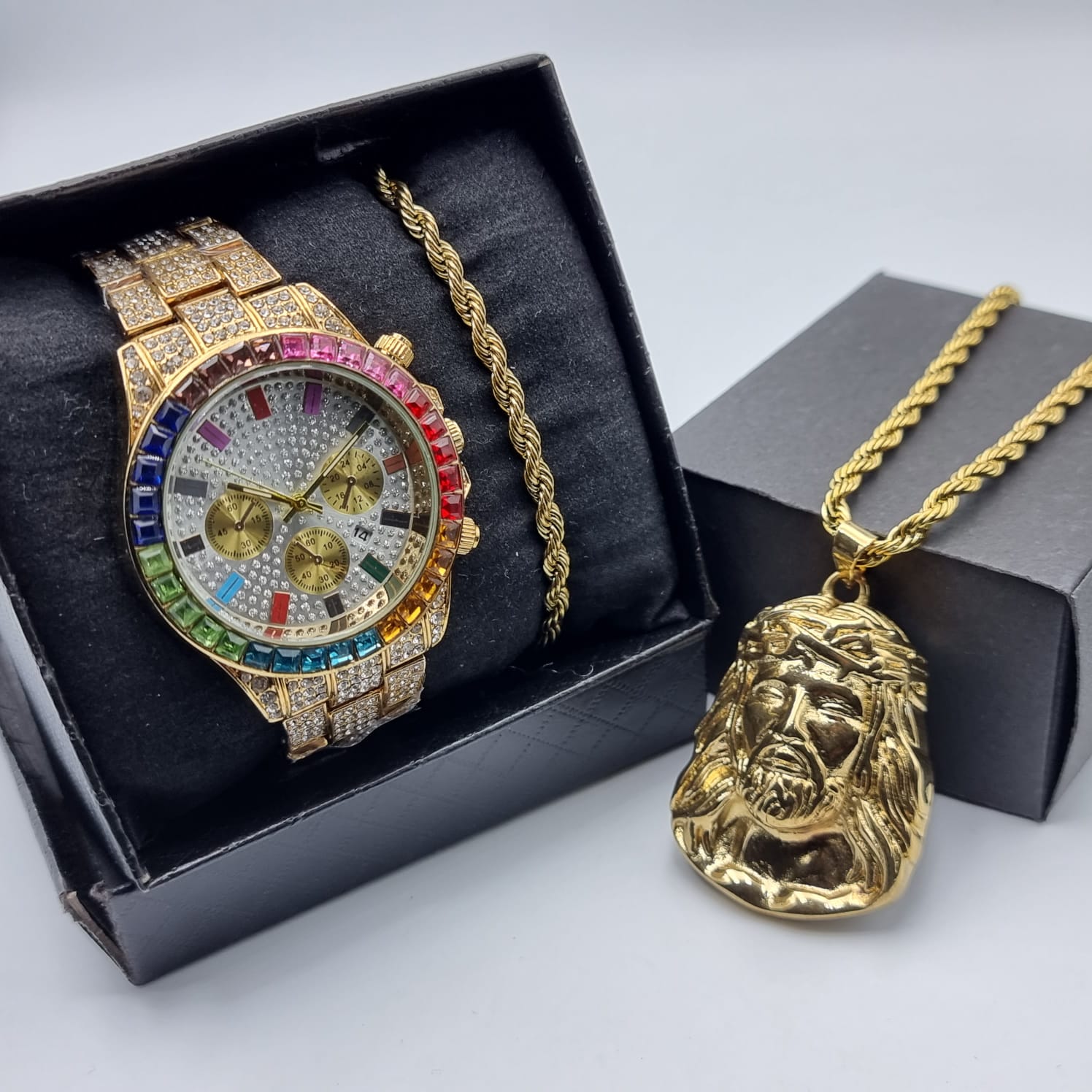 Tris Orologio RAINBOW + Corda + Collana Gesù